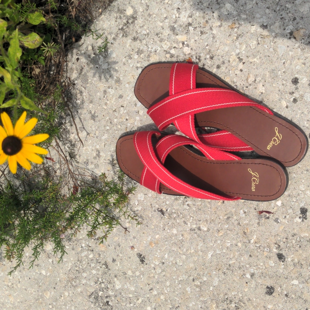 J crew red sandals